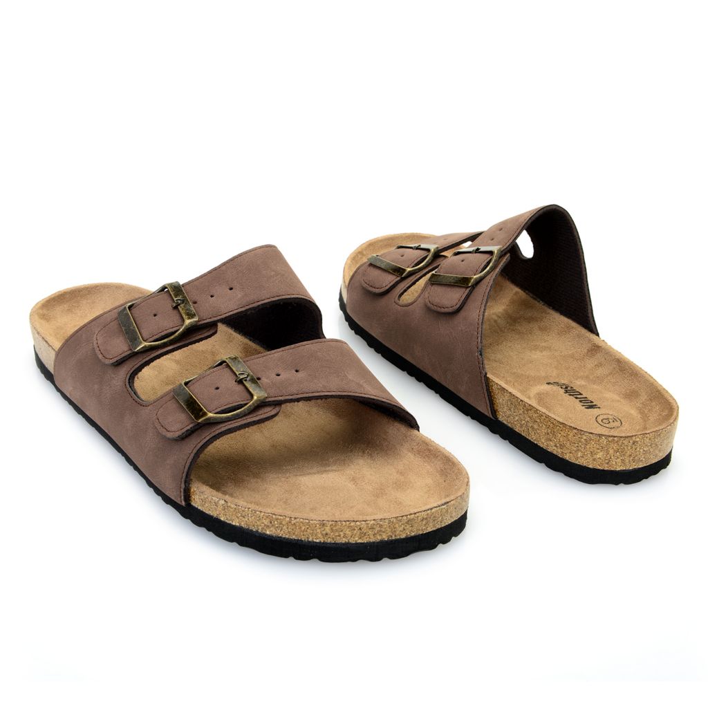 double buckle slip on sandals