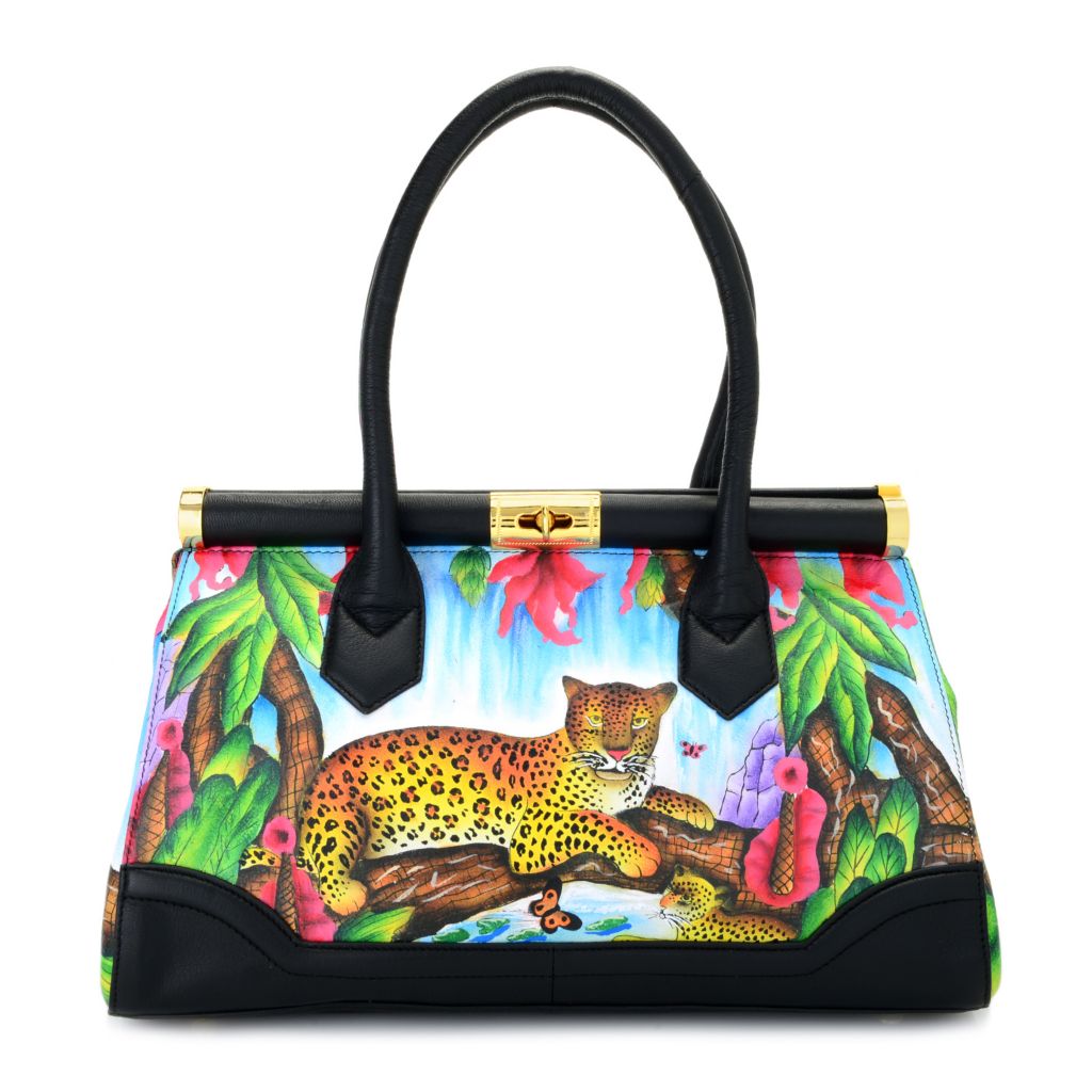 Sharif Hand Painted Leather Lock Frame Satchel Bag ShopHQ