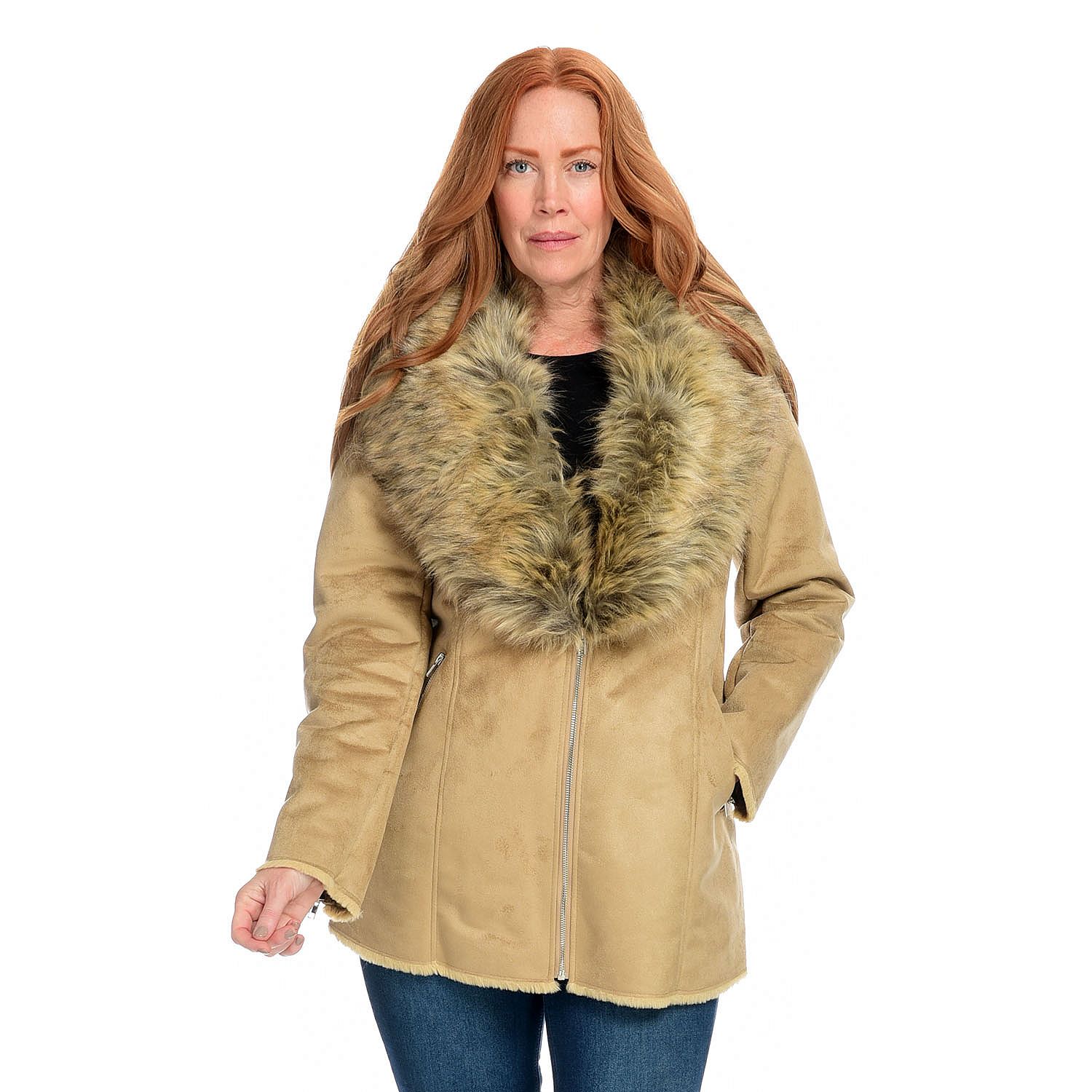 (ShopHQ) Donna Salyers' Fabulous-Furs Faux Suede & Faux Fox Fur Shawl ...