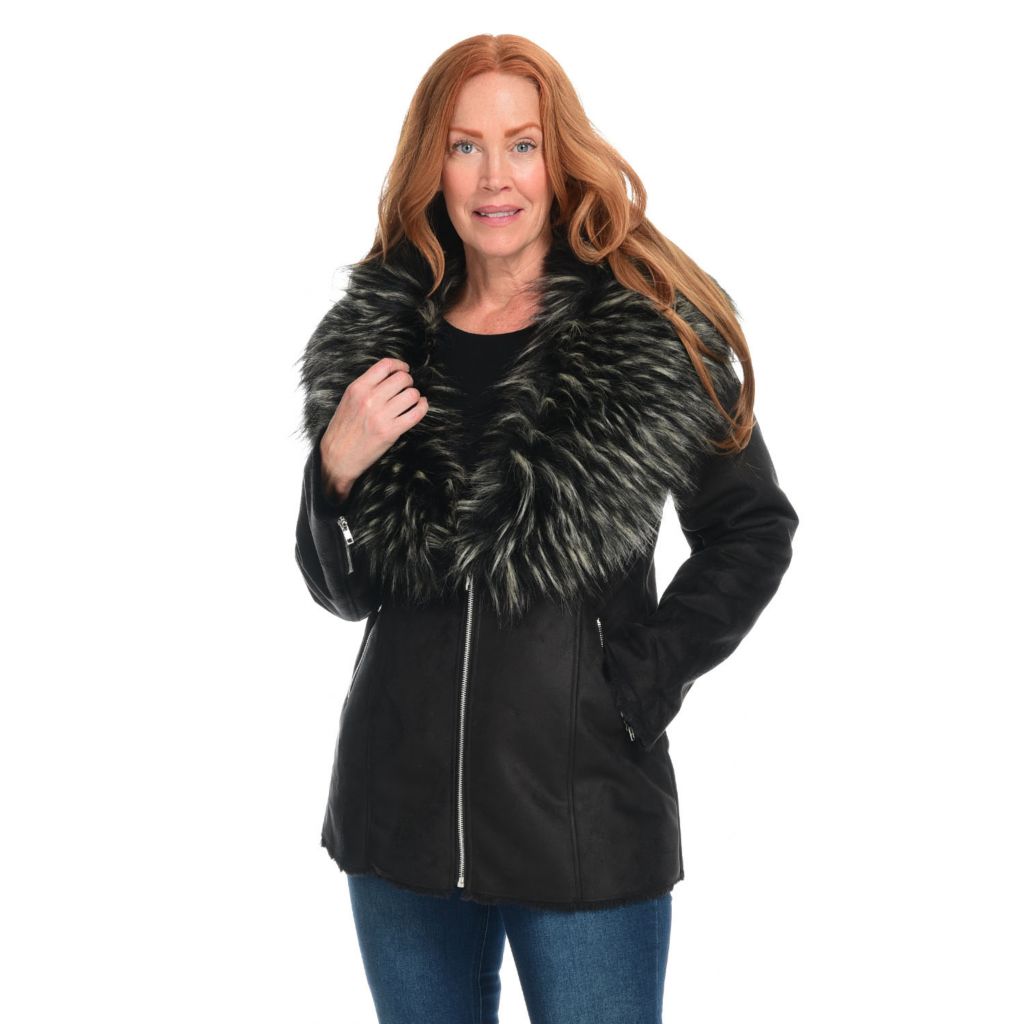 (ShopHQ) Donna Salyers' Fabulous-Furs Faux Suede & Faux Fox Fur Shawl ...