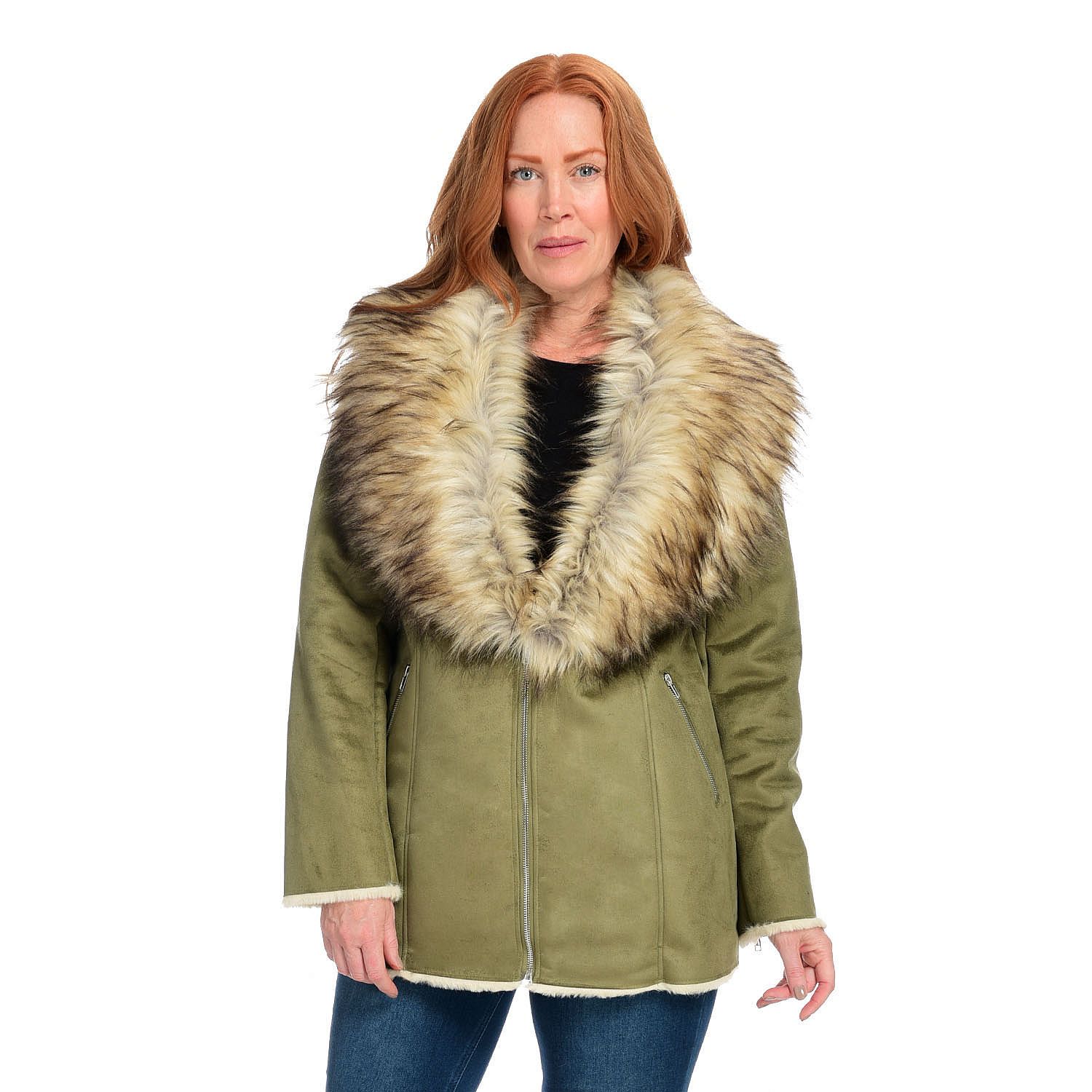 faux fur shawl collar jacket