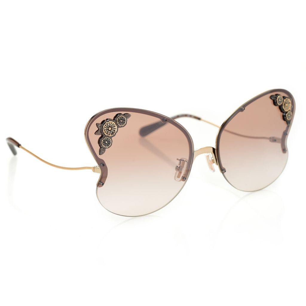 Coach 64mm Gradient Lens Floral Applique Butterfly Frame Designer Sunglasses w Case on sale at shophq 748 619