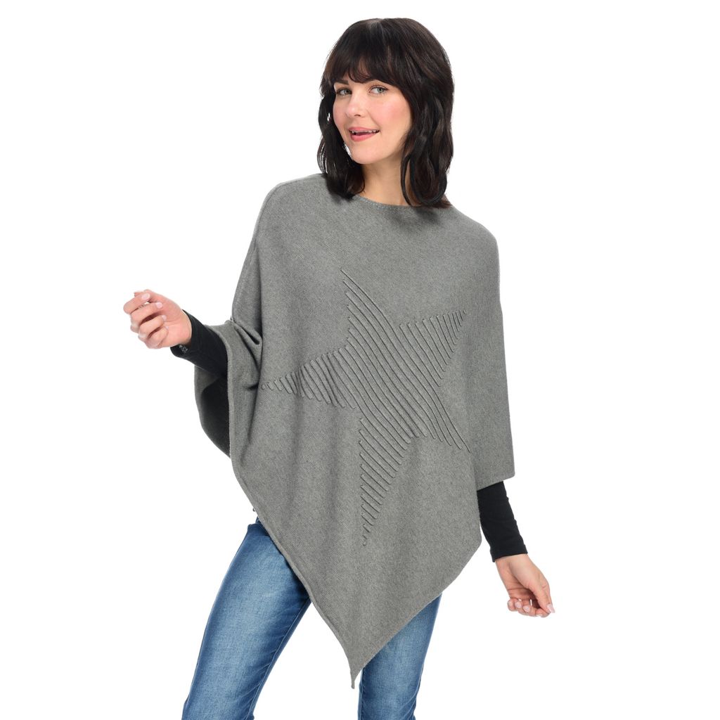 Hoofdstraat spiegel Inspectie Elan Sweater Knit Star Detailed Raw Edge Hem Poncho - ShopHQ.com