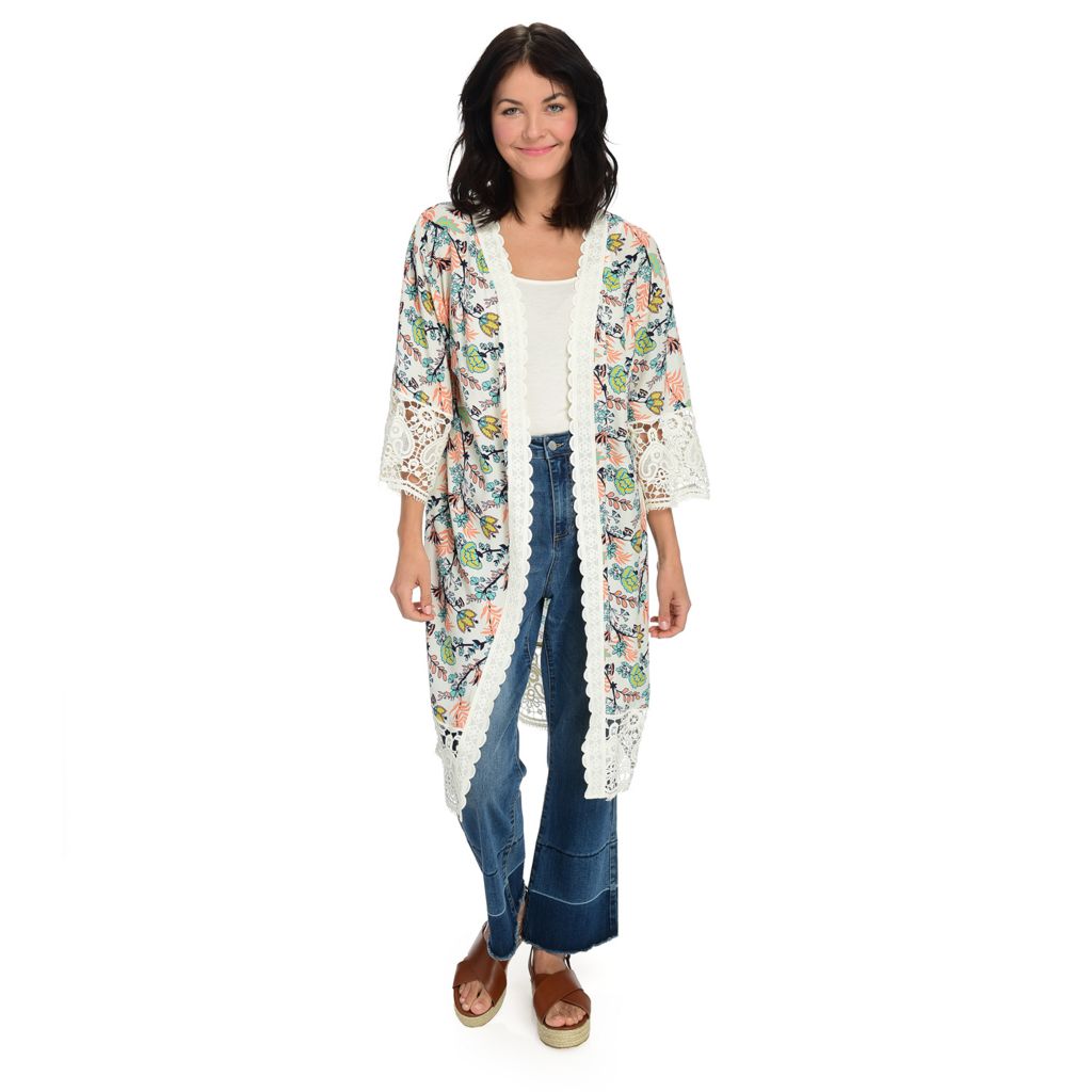 NEW Indigo Thread Co Woven Cascading Open Front Cardigan with Lace/Crochet 