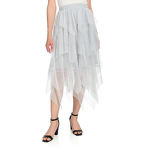 Kate & Mallory®, Asymmetrical , Layered Mesh, Elastic Waist, Midi Skirt on  sale at shophq.com - 750-729