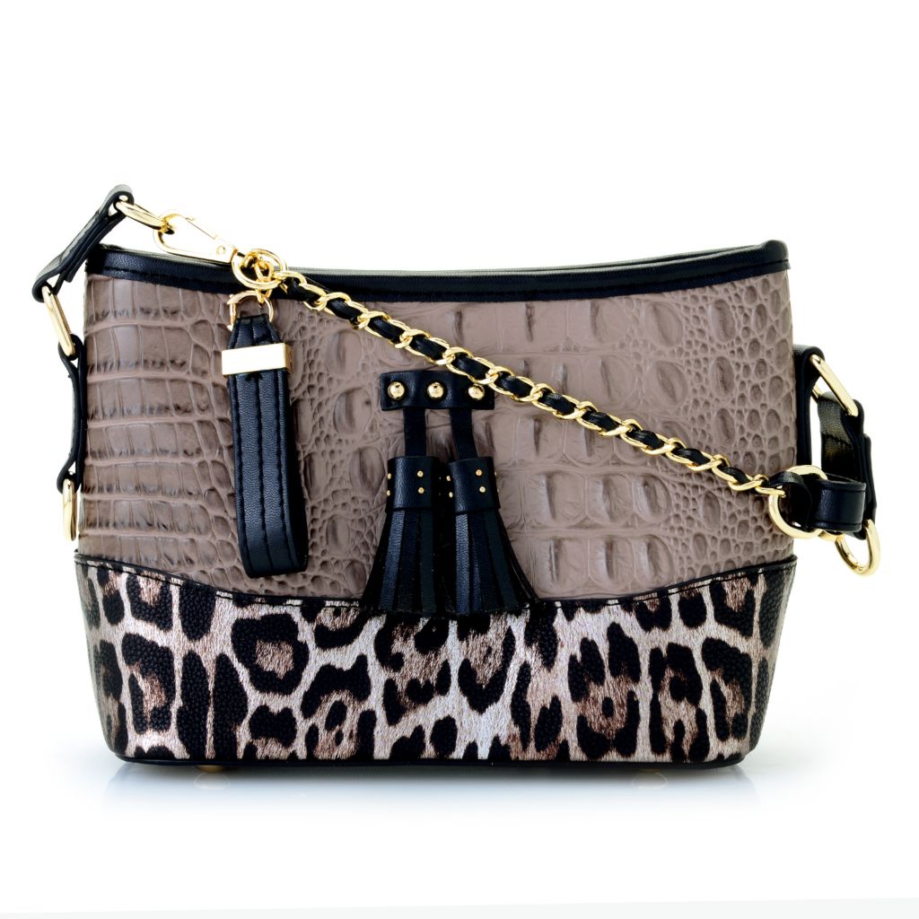 Madi Claire Sassy Croco Embossed Leather & Animal Print Convertible Crossbody Bag