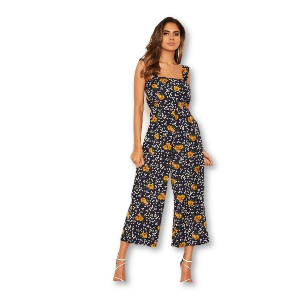ax paris navy floral culotte jumpsuit