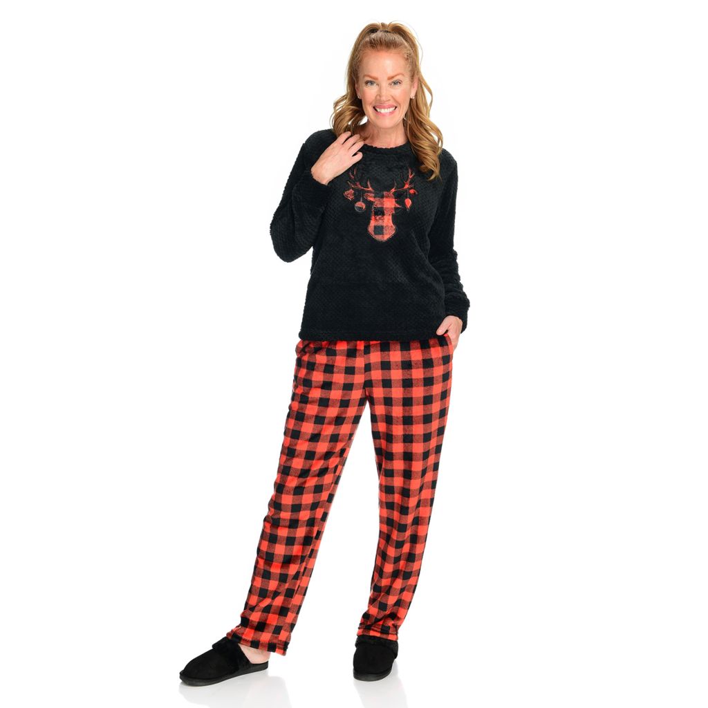 NYC Underground Plush Long Sleeve Top & Pants Winter Design Pajama Set 