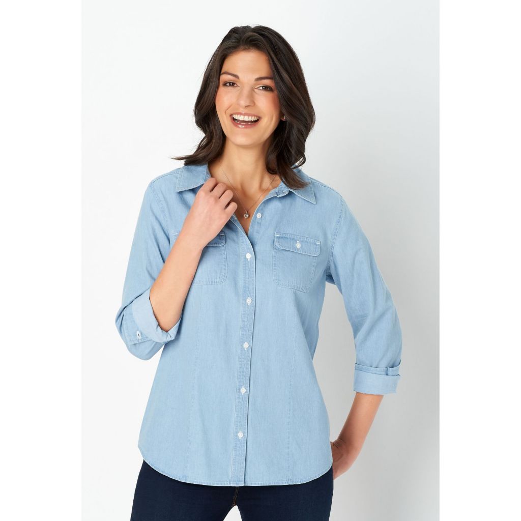 Christopher & Banks - C&B Chambray Long Sleeve Button Up Shirt - ShopHQ