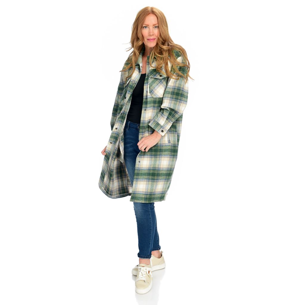 Elan Brushed Plaid Flannel Knee-Length Jacket 