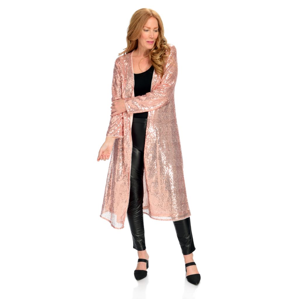 mōd x Sequined Woven Long Sleeve Open Front Duster 