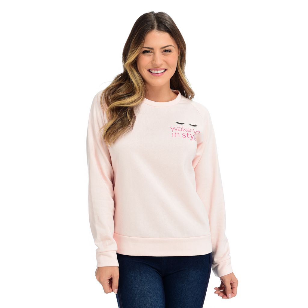 Wake Up In Style Printed Fleece Raglan Sleeve Sweatshirt