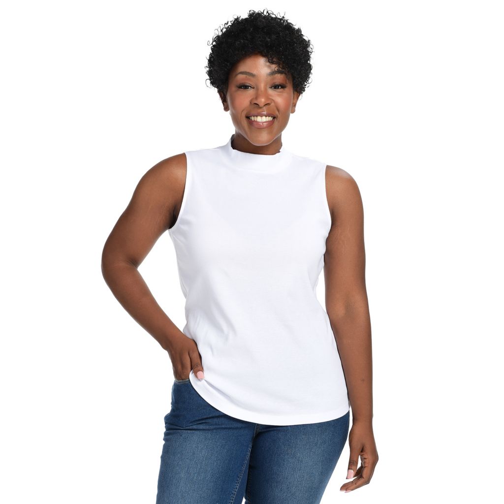 White sleeveless cheap mock neck top