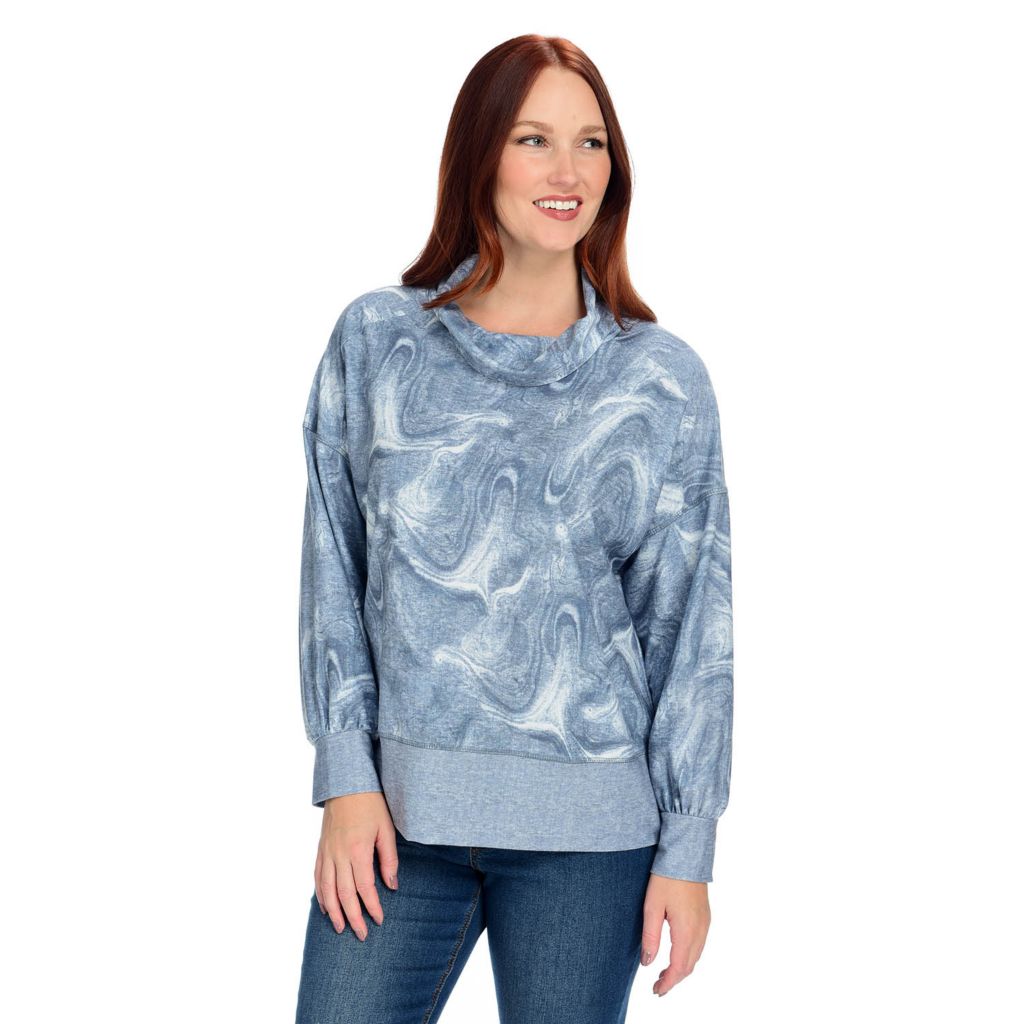 Farmers Market by One World Apparel Border Print 3/4 Sleeve Scoop Neck  Removable Scarf Top