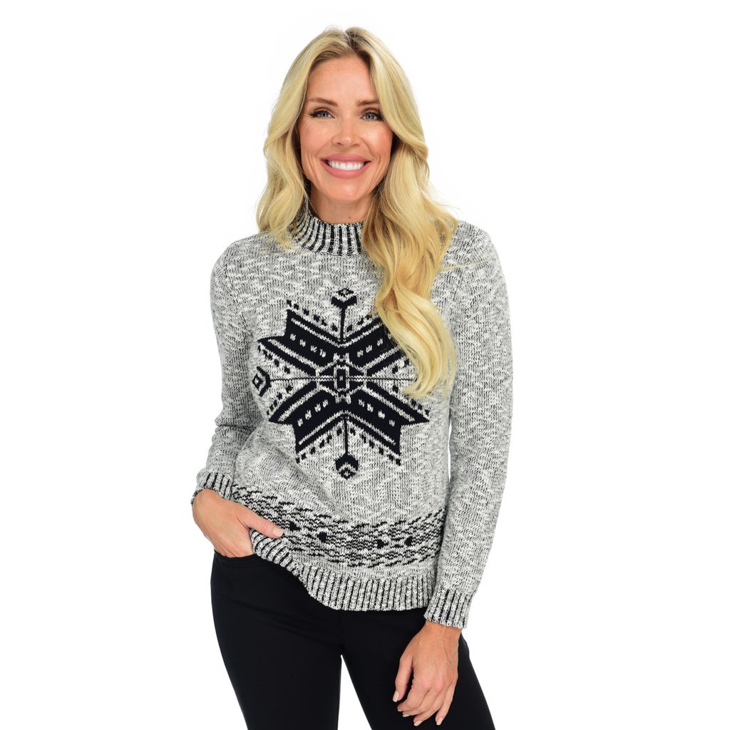 Christopher & Banks - C&B Snowflake Fair Isle Mock Neck Sweater - ShopHQ