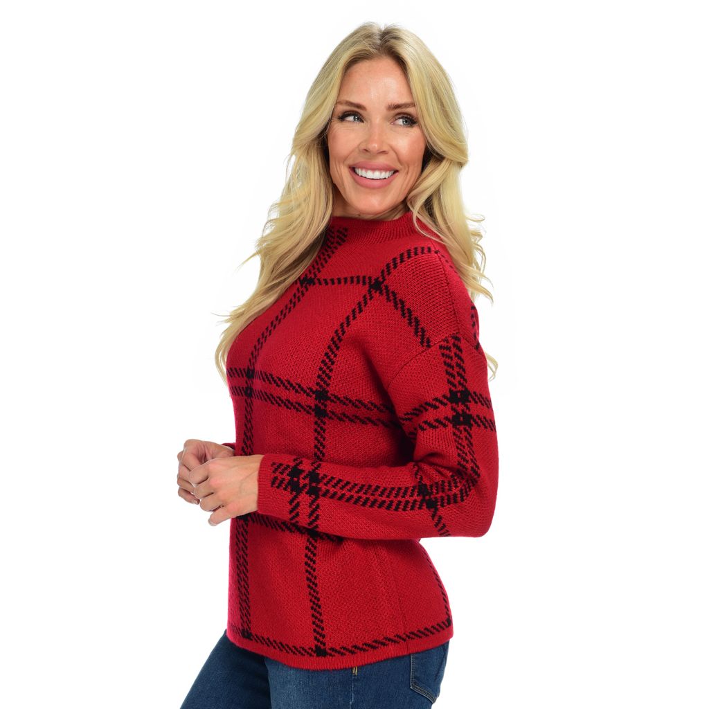 Womens red plaid on sale sweater