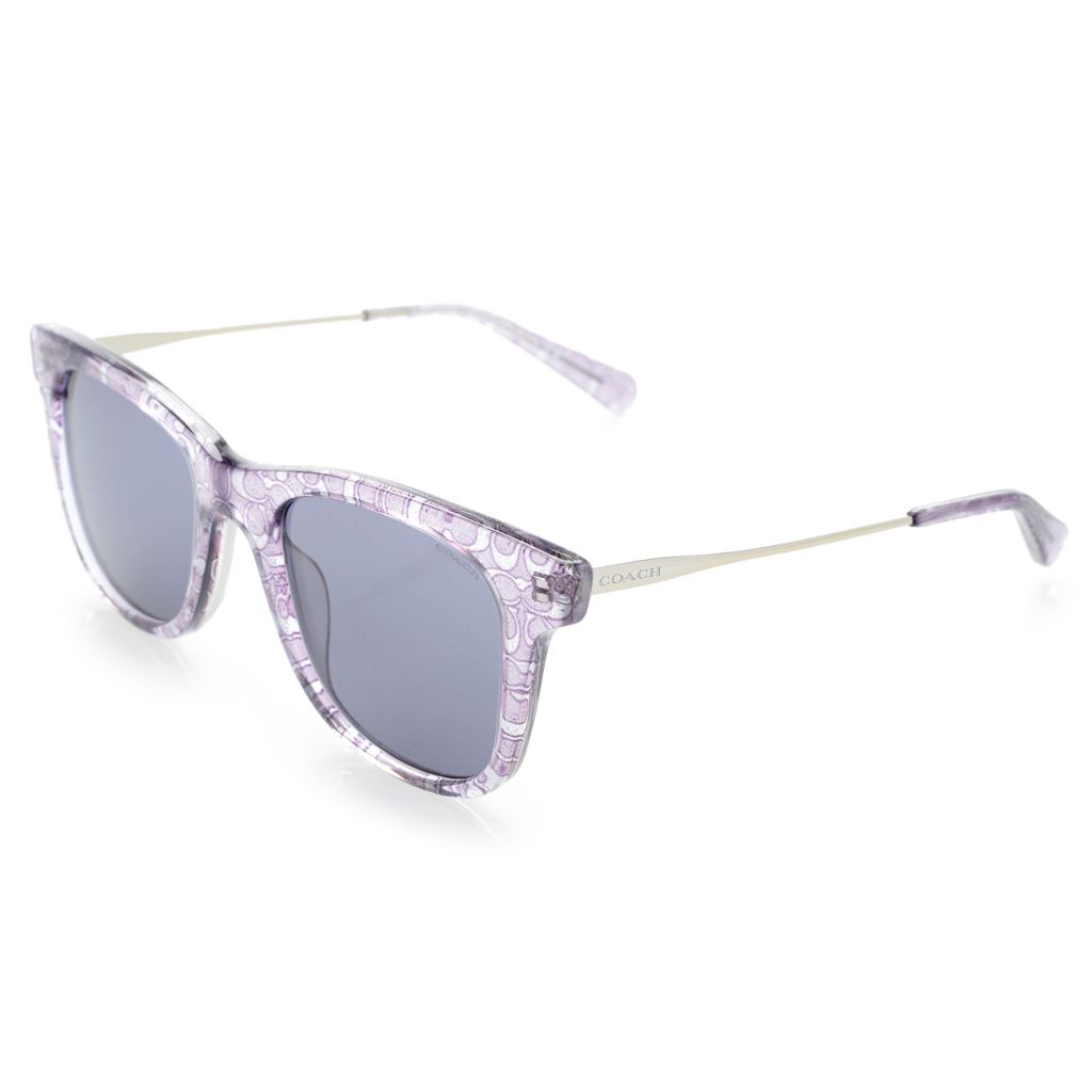 Coach 50mm Cat Eye Frame Purple Glitter Logo Detailed Sunglasses ShopHQ