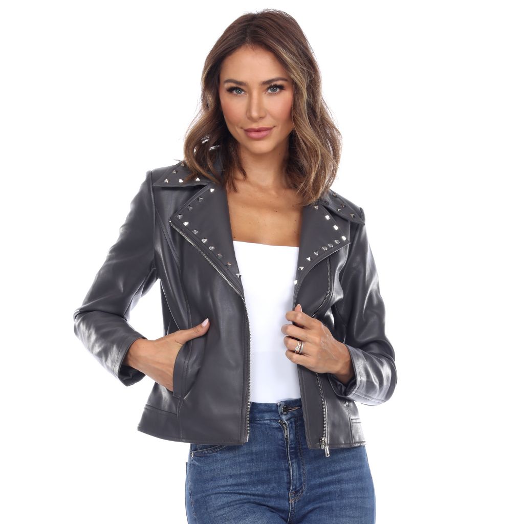 White Mark Women s PU Faux Leather Jacket