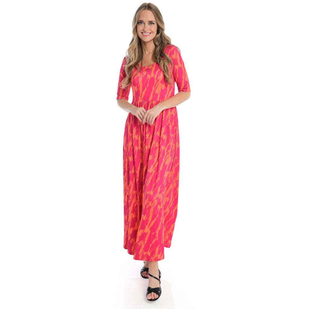 Kate & Mallory® Stretch Knit Elbow Sleeve Scoop Neck Maxi Dress - ShopHQ.com