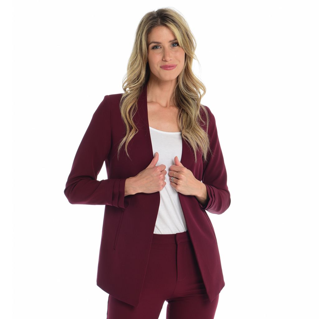 Kate & Mallory® Women's Woven Long Sleeve Open Front Blazer 2X In Juniper