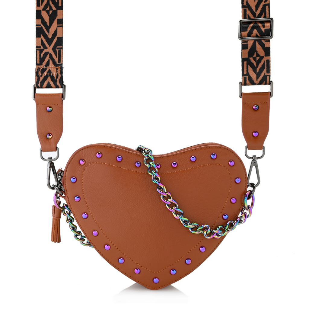 Sharif Leather Rainbow Studded Heart Crossbody Bag