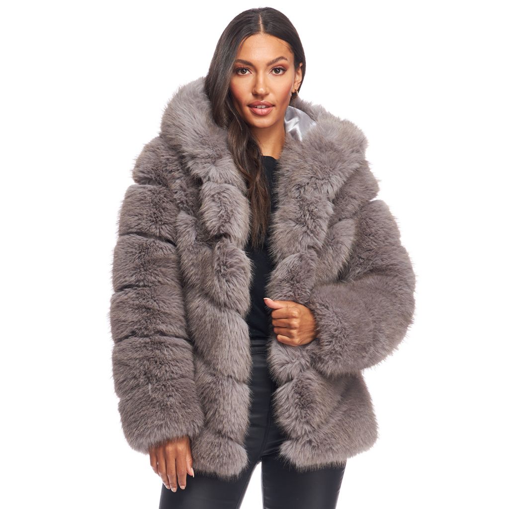 Gallery hooded chevron on sale faux fur coat