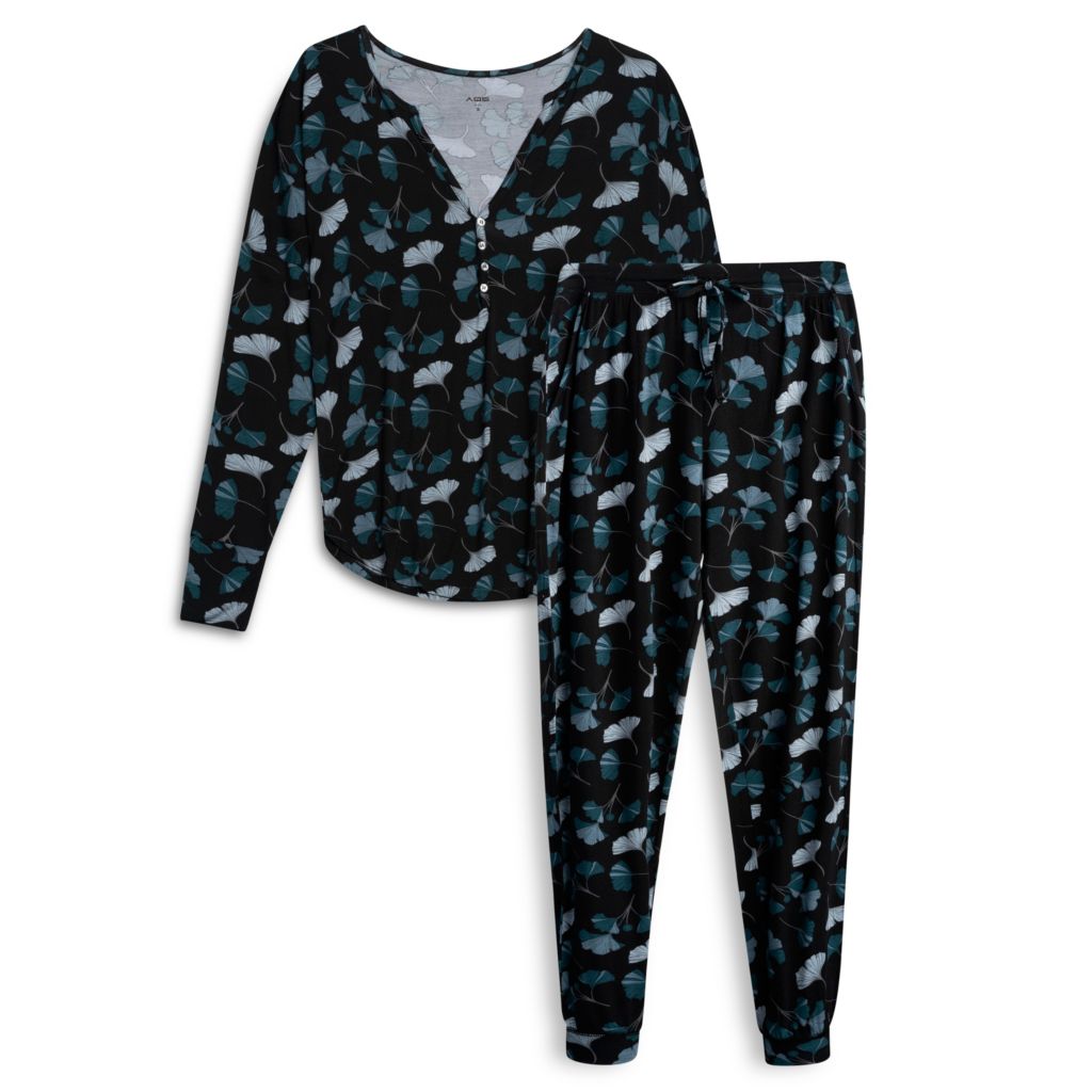 AQS Women s Black Floral Pajama Set