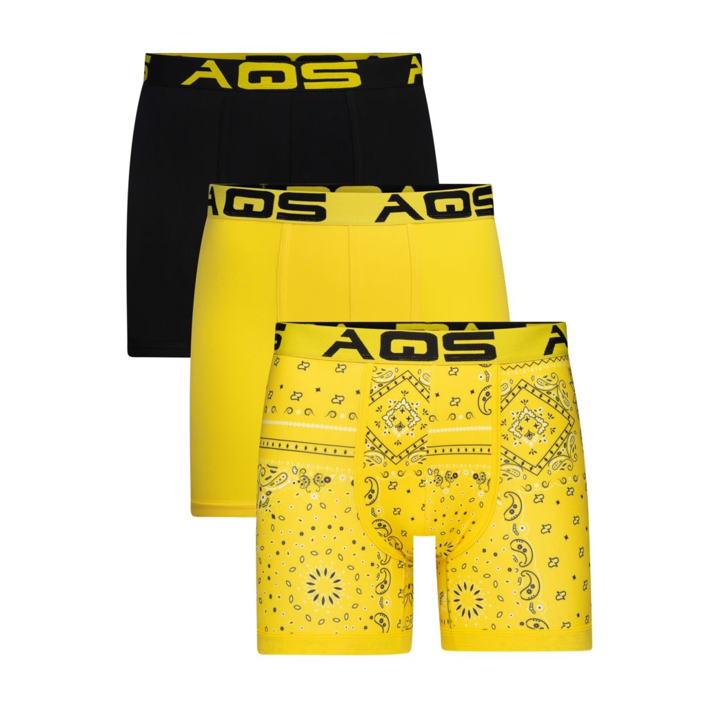 AQS Men's 3-Pack Yellow Multi Color Bandana Print Boxer Briefs 