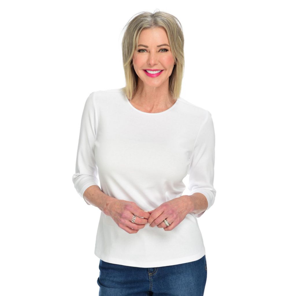 Christopher & Banks - C&B 3/4 Sleeve Crew Neck Satin Trim Christopher & Banks - C&B 3/4 Sleeve Crew Neck Satin Trim