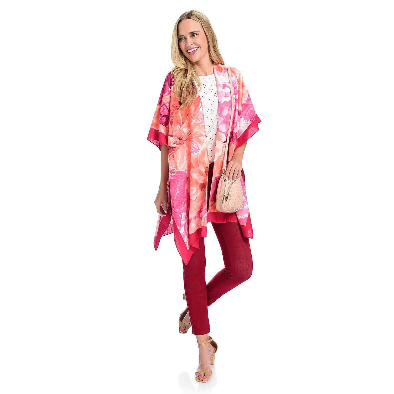 Shophq Kate And Mallory® Printed Cotton Kimono And Faux Leather Crossbody