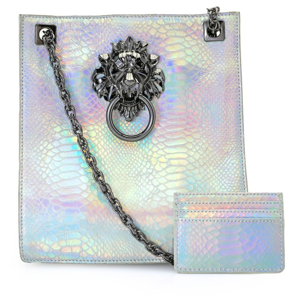 Sharif Leather Rainbow Studded Heart Crossbody Bag