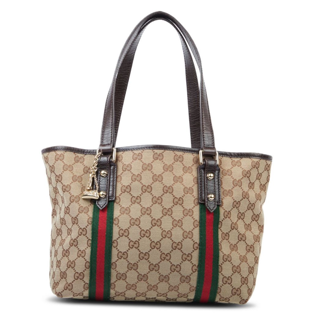 Authentic GUCCI GG canvas brown Leather Large DONNA Tote Bag With Strap