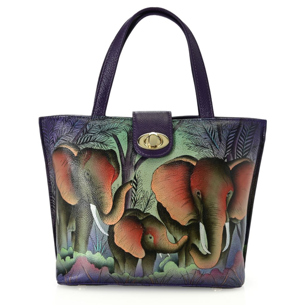 Anuschka Hand Painted Leather Turn Lock Shopper Tote ShopHQ