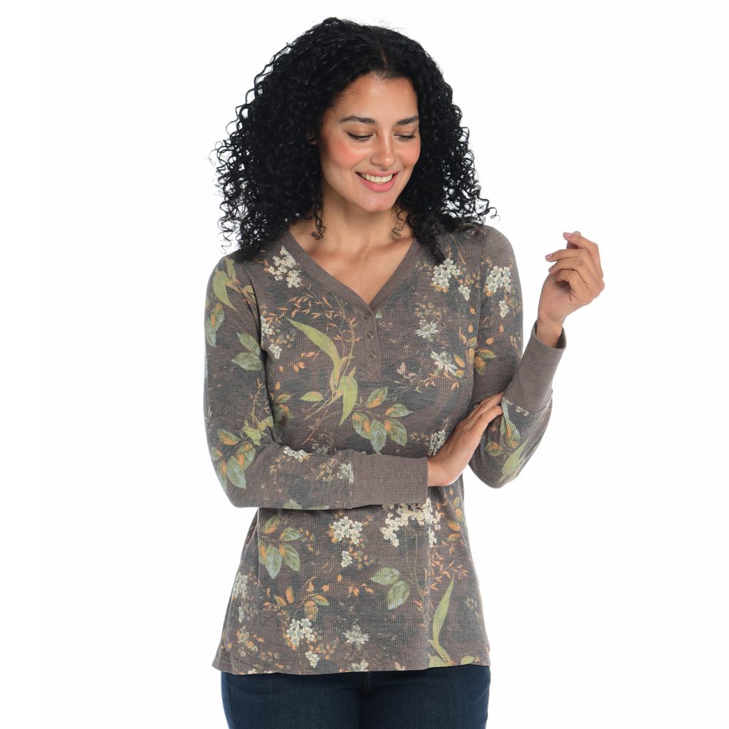 Long Sleeve Floral Thermal Shrunken Tee