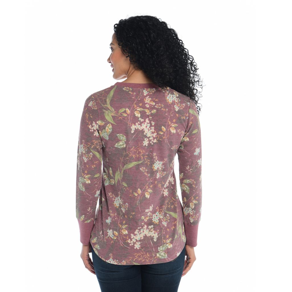Knox Rose Women's Long Sleeve Thermal Top - Red Floral New With