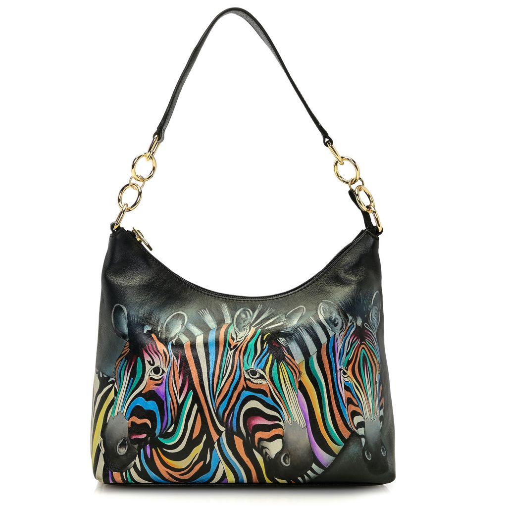 Anuschka Hand Painted Leather Large Top Zip Hobo Bag ShopHQ