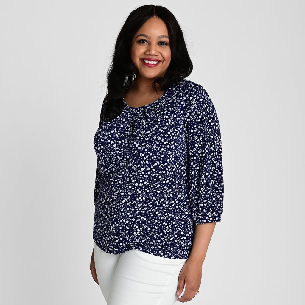 Christopher & Banks - C&B 3/4 Sleeve Jewel Neck Top - ShopHQ