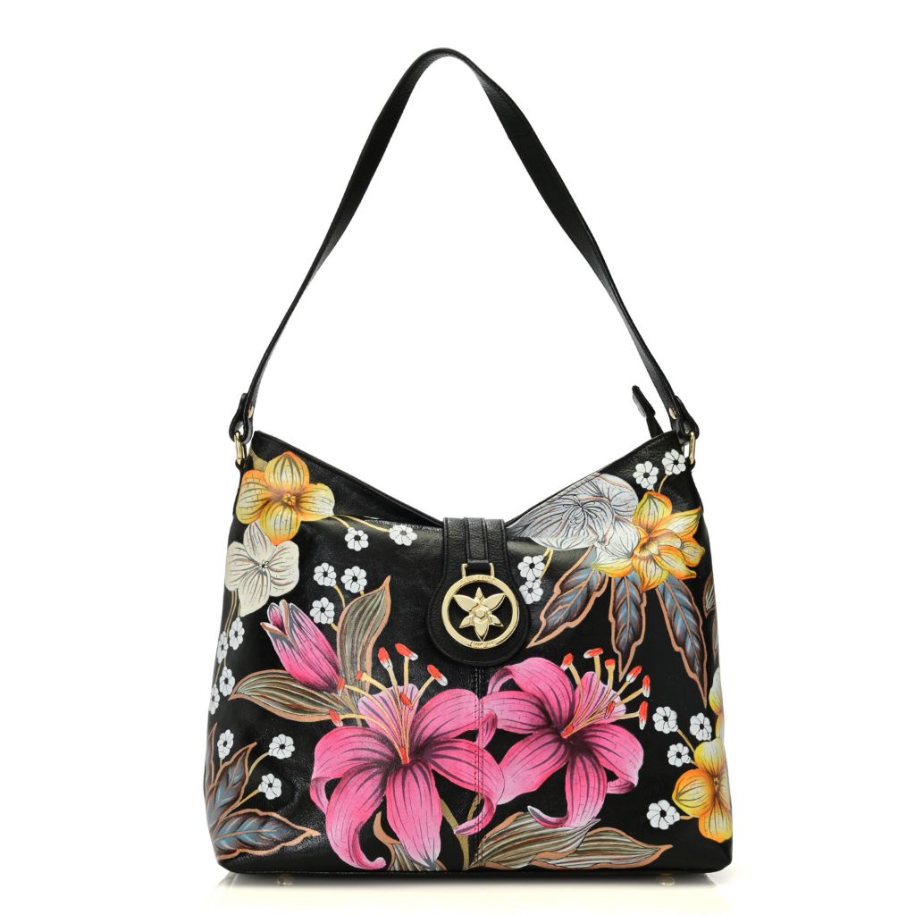 Hibiscus Hand-painted Leather Crossbody Bag