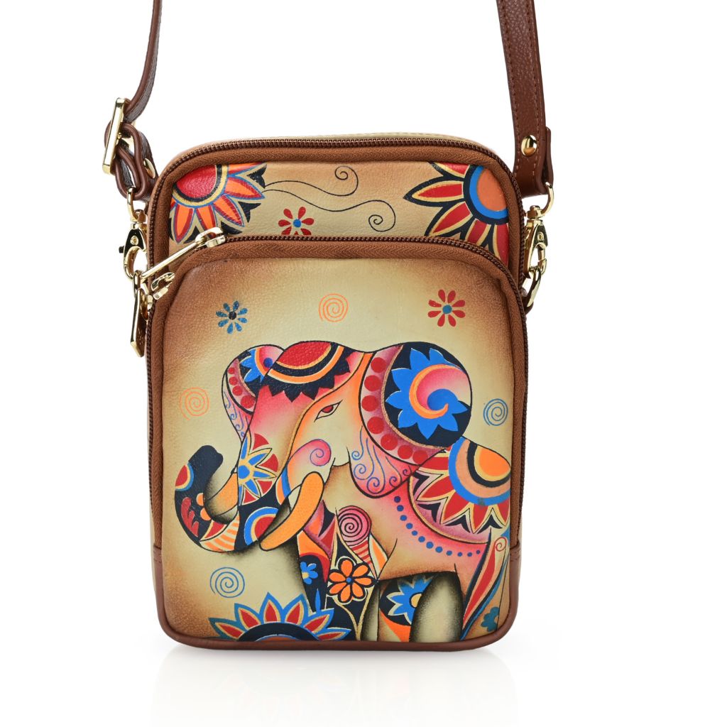 Outlets Anuschka hand painted Travel Organizer Crossbody - 8369nElephant