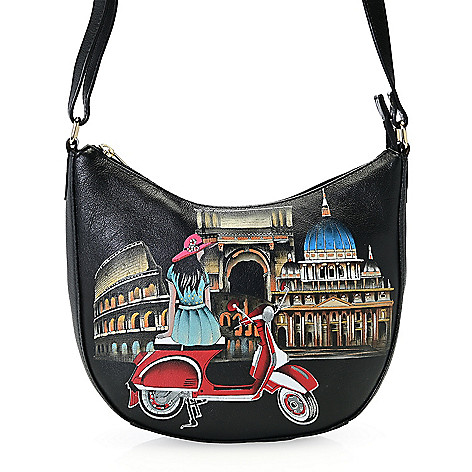 Anuschka , Hand-Painted, Leather Slim, Zip Top , Hobo Bag on sale at shophq.com - 771-532 Anuschka , Hand-Painted, Leather Slim, Zip Top , Hobo Bag on sale at shophq.com - 771-532