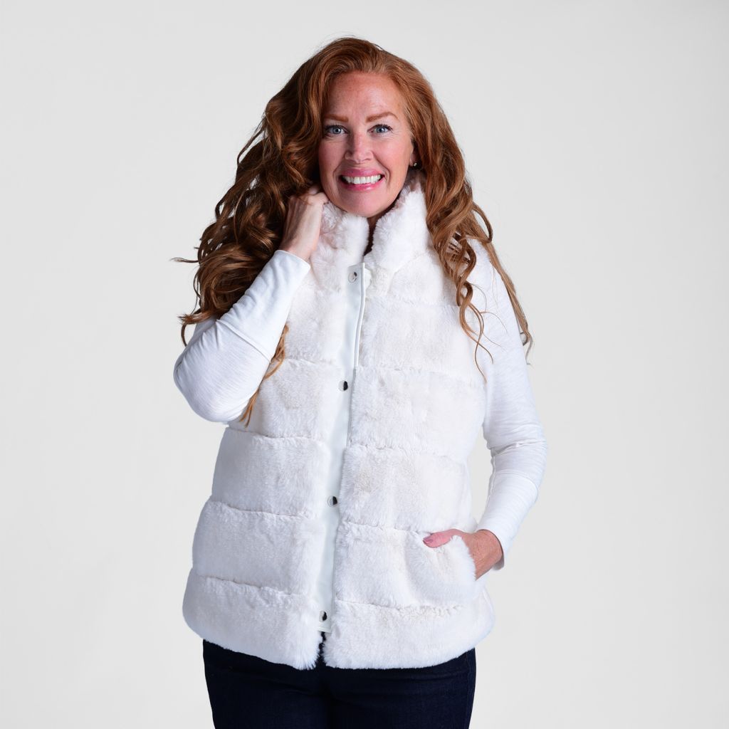 Donna Salyers Fabulous Furs Posh Faux Fur Puffer Vest in Ivory