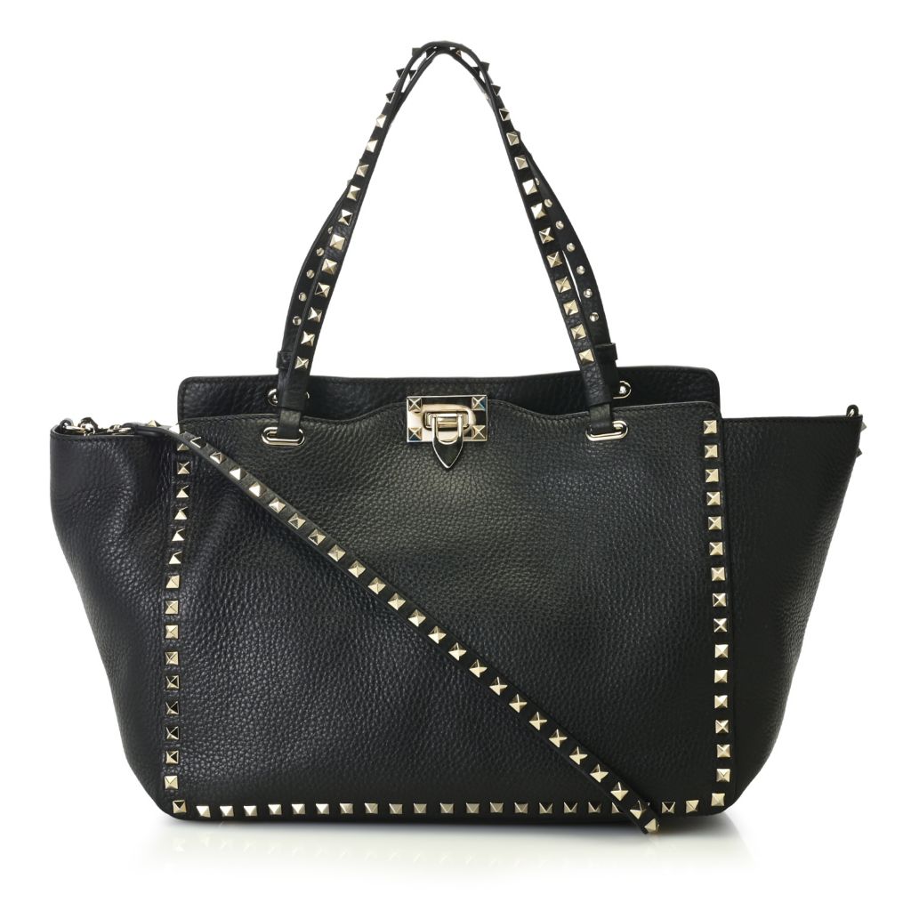 Medium Grainy Calfskin Rockstud Bag for Woman in Black