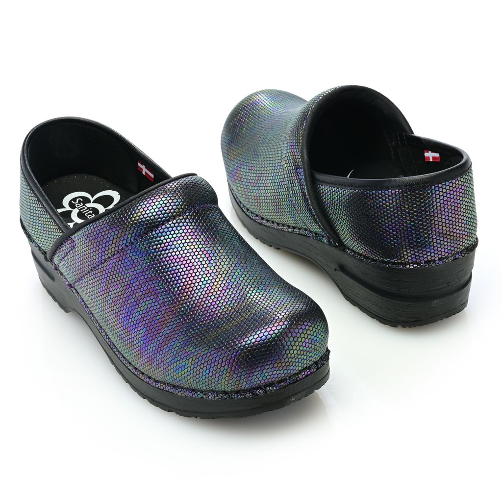 Sanita Avon Iridescent Embossed Leather Slip on Clogs