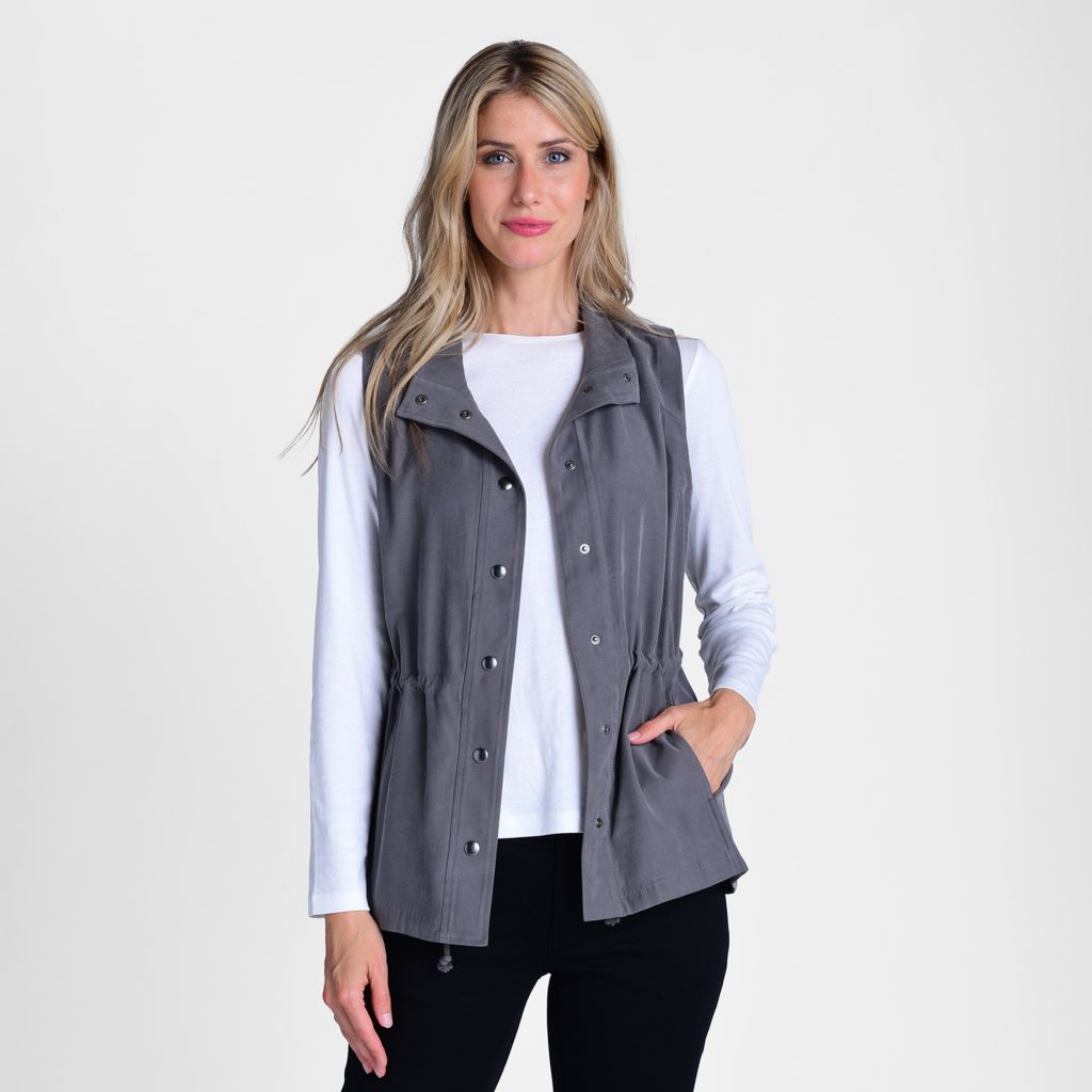Christopher & Banks - C&B Cinched Waist Snap Front Vest - ShopHQ