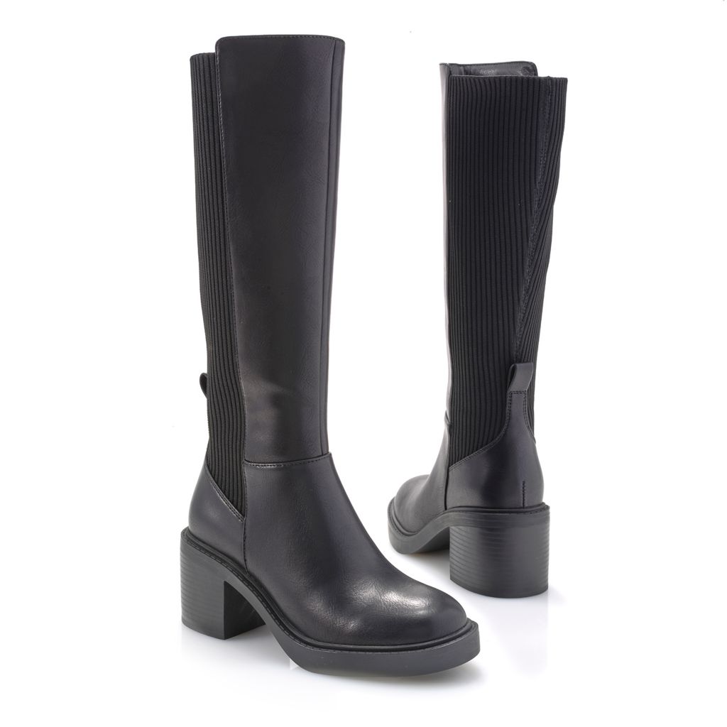 Knee high boots with elastic back best sale