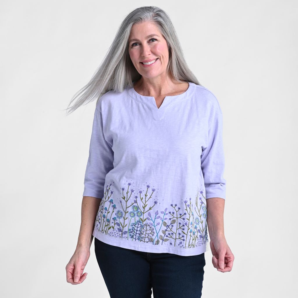 Christopher & Banks - C&B Floral Embroidered 3/4 Sleeve Top