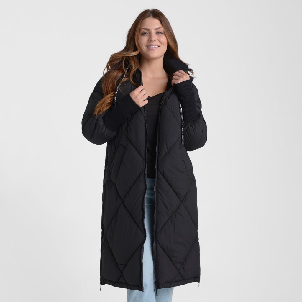 Bernardo hooded long quilted coat on sale