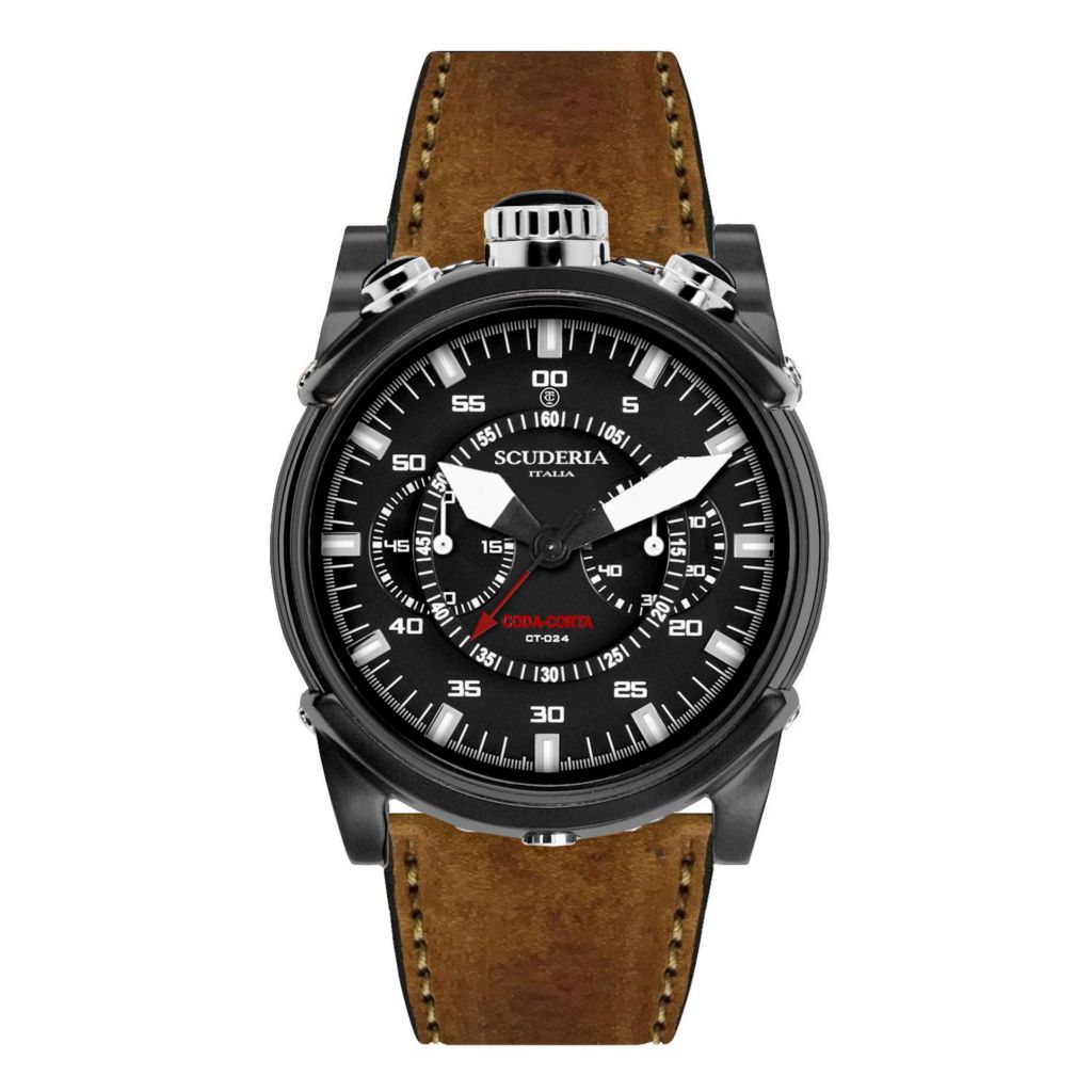 CT Scuderia 44mm Saturno Quartz Chronograph Leather Strap Watch - ShopHQ.com