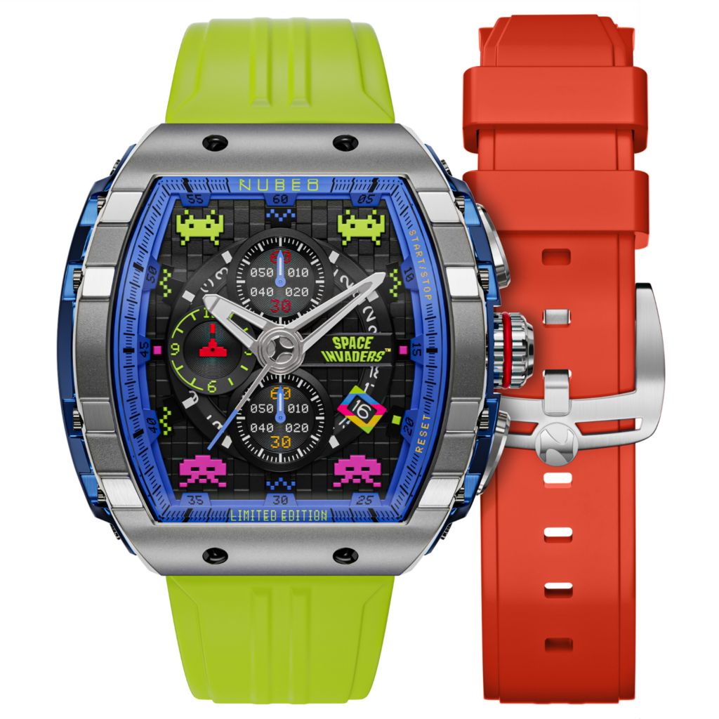 Nubeo Magellan Space Invaders LE Quartz Chrono Watch w/ 2 Straps 