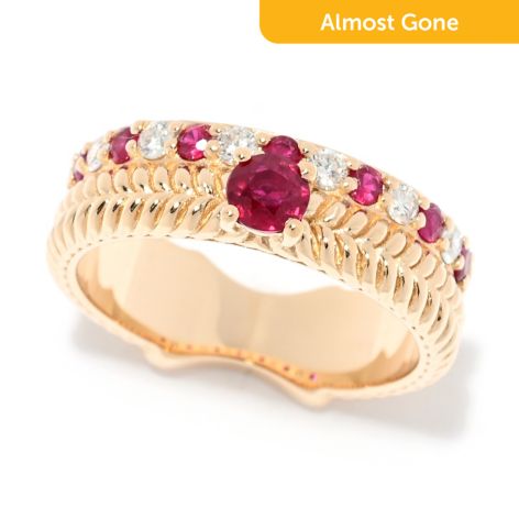 ctw 0.18 Carat 14K Gold Round Ruby Ladies Anniversary Wedding Band Enhancer Guard Double Ring